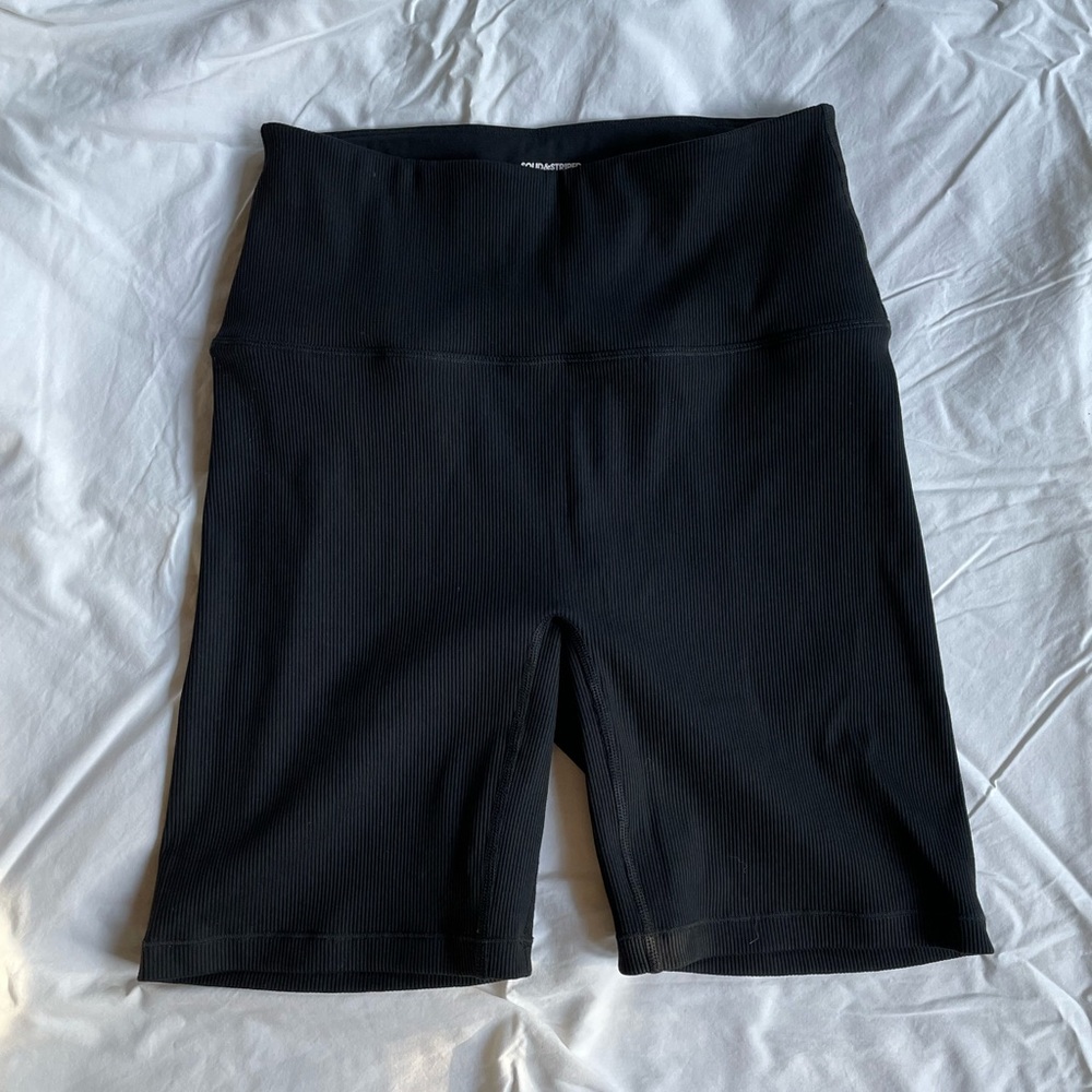 Solid and Striped Sport Ribbed Biker Shorts in Black Size M BNWT